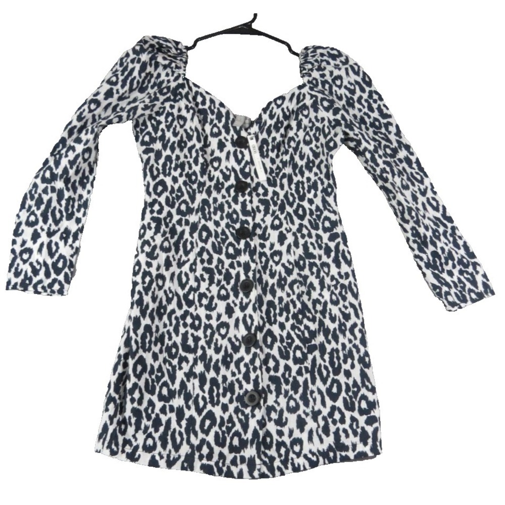 NWT ASOS Design Petite Leopard Print Button Front Mini Dress Puff Sleeve Women 2